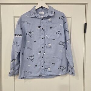 Zara Light Blue Casual Shirt with Graphic Text . Kids Size 13-14 .